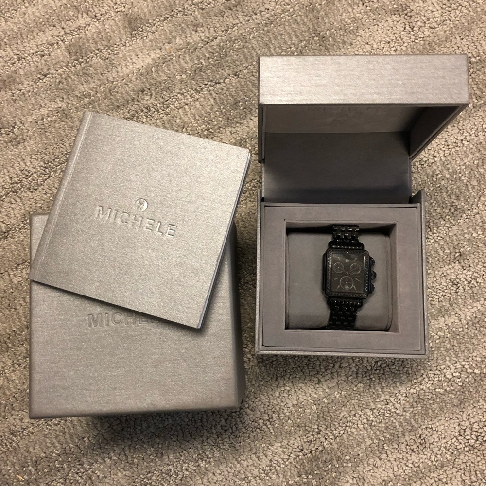 SOLD!!! Michele Black Diamond Deco Watch